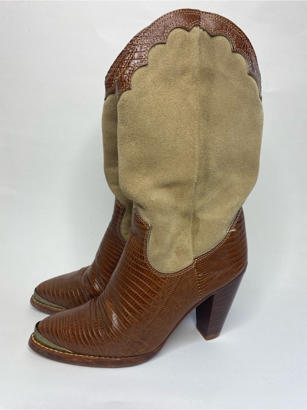 Zodiac Western Suede Leather Boot Size 6.5 Cowgirl Tan Brown - Picture 3 of 9